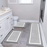 Juego De Alfombras De Baño Pauwer De 3 Piezas, Antideslizantes Y Absorbentes, Color Gris Claro