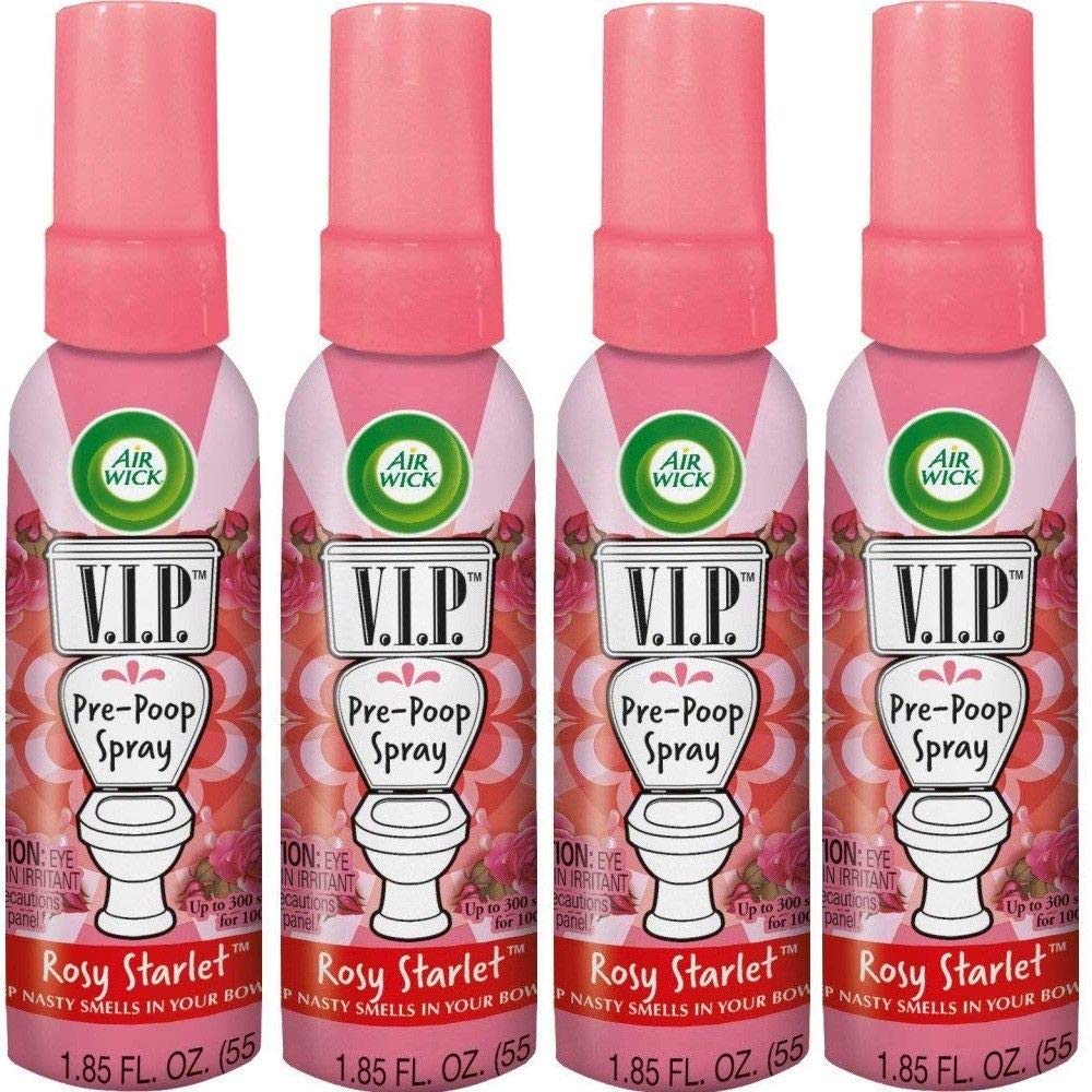 Aerosol Para Inodoro Air Wick V.I.P. Pre-Popó, Aroma A Estrella Rosada, Contiene Aceites Esenciales, Ambientador Para Viaje, Hasta 100 Usos, 1.85 Onzas (Paquete De 4)