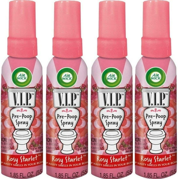 Aerosol para inodoro Air Wick V.I.P. Pre-popó, aroma a estrella rosada, contiene aceites esenciales, ambientador para viaje, hasta 100 usos, 1.85 onzas (paquete de 4)