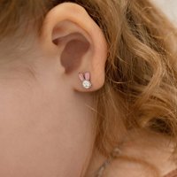 Inseasons - Pendientes De Conejito De Esmalte Rosa Y Blanco Para Niñas Y Preadolescentes