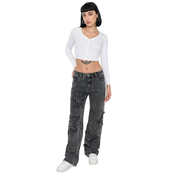 Jeans Mujer Straight Fit Noventero Gris Corona