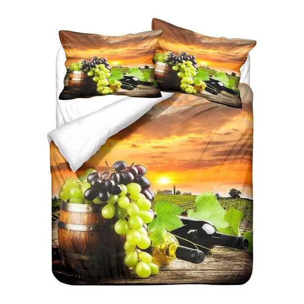 Grapes Wine Blueberry Rose Flower Holiday Quilt Duvet Cover Set Bedroom Decor3-Piece Bedding Set