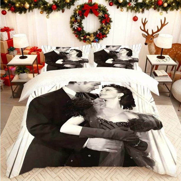 Gone with the Wind Scarlett and Rhett Printed Duvet Cover Set Includes a Soft Duvet Cover and 2 Pillowcases Suitable for All Seasons Ideal for Home Bedrooms and