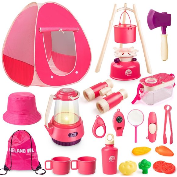 Set de Camping Infantil Meland Rosa, 3 a 6 Años, con Tienda