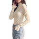 thumbnail image 3 of INSPIRE CHIC Blusa de Mujer Cuello Mock Mangas con Puños Volante Adorno Malla Transparente Jersey Camisa Primavera Otoño Transparente Encaje Floral Tops Pequeño Albaricoque, 3 of 6