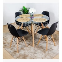 Genérico - Comedor Mesa Vidrio 80Cms + 4 Sillas Eames Replica Color Negro