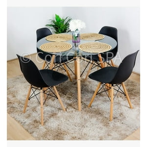 Genérico - Comedor Mesa Vidrio 80Cms + 4 Sillas Eames Replica Color Negro