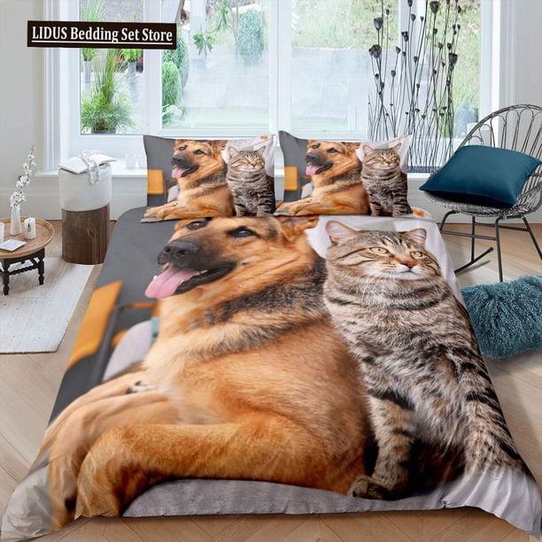 x2528 Bed SheetsGerman Shepherd Duvet Cover Set Police Dog Comforter Cover Full Size For Boys Animals Bedding Set Puppy Dog Bedspread Cover 3-Piece Bedding Set (1 Duvet Cover + 2 Pillow Shams) nj2528