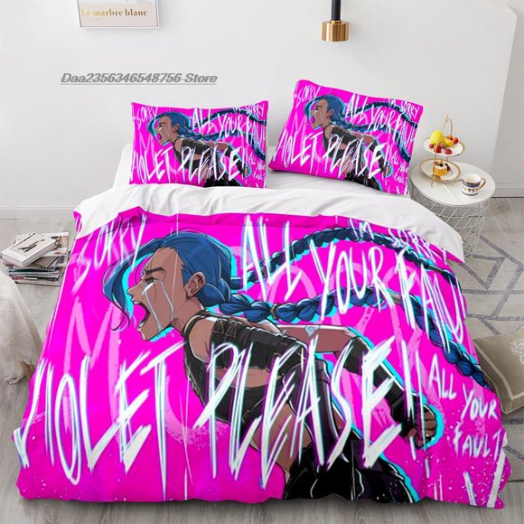 League of Legends Jinx Bedding Set Single Twin Full Queen King Size Bed Set Aldult Kid Bedroom Duvetcover Sets Game AnimeBed Sheets