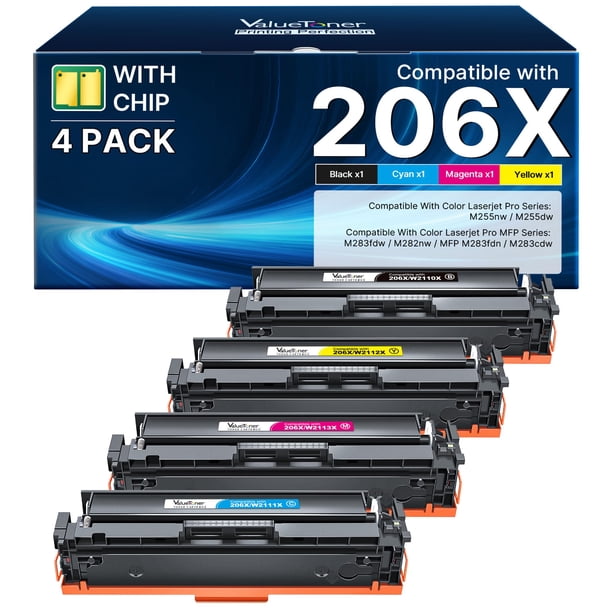 Cartuchos de tóner Valuetoner 206X de alto rendimiento, paquete de 4 unidades para HP