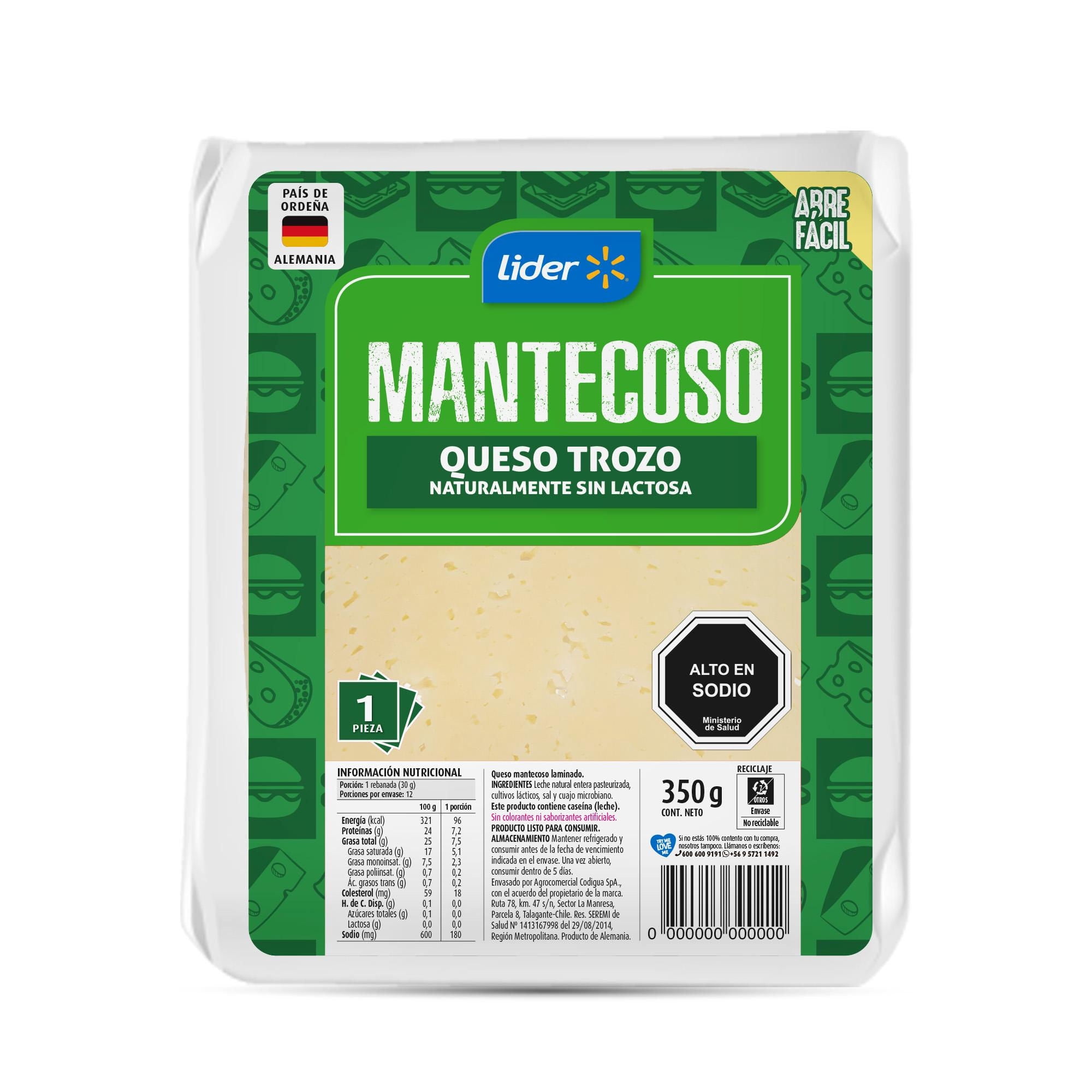 Queso En Trozo Mantecoso 350 g Lider