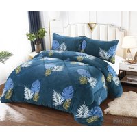 Aladdins Shop - Cobertor De Invierno De Plush Y Chiporro 2 Plazas Azul Hojas