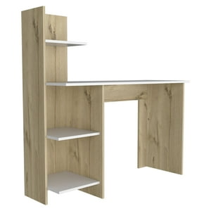 Fmfurniture - Escritorio Con Biblioteca 4 Repisas Fm-066C - Café Claro Y Blanco