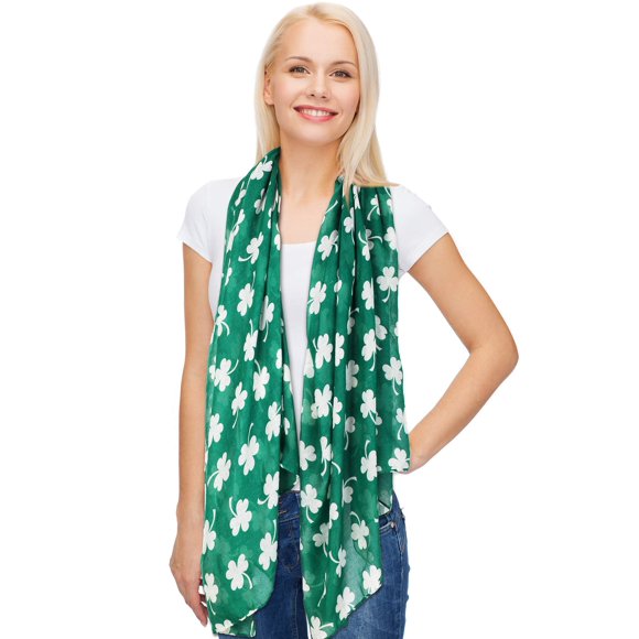 Bufanda Skylety de algodón con estampado de trébol para el Día de San Patricio, 180 x 90 cm