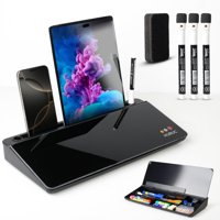 Pizarra Blanca De Escritorio Huruc Small Glass Con Almacenamiento Y Accesorios