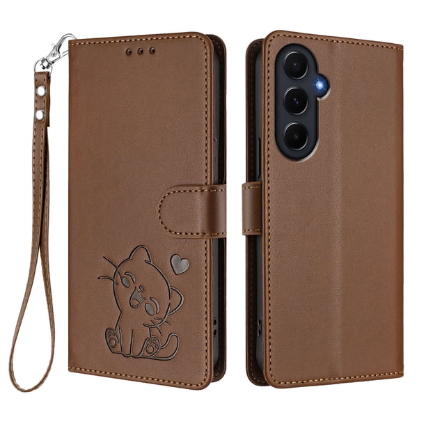 Carcasa Billetera de Cuero Sintético para Samsung Galaxy A55 5G, Marrón