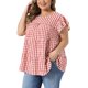 thumbnail image 4 of Agnes Orinda Blusa de Mujer Talla Grande de los Años 50 Cuello Redondo de Cuadros Mangas Cortas Acampanadas Blusa de Verano Babydoll Talla 2X Roja, 4 of 6