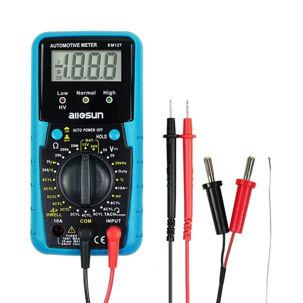 Multímetro automotriz Allsun, DMM, DC, voltios, ohmios, temperatura, frecuencia, diodos y comprobador de continuidad, comprobador de diagnóstico automotriz, prueba RPM, ángulo de permanencia