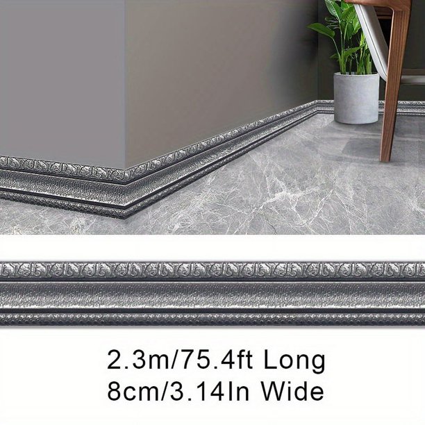 1pc Self-Adhesive Flexible Foam Molding Trim, 90"x 3" 3D Sticky Decorative Wall Trim Lines Skirting Baseboard Border, Waterproof Wallpaper For Living Room And Home Decorations