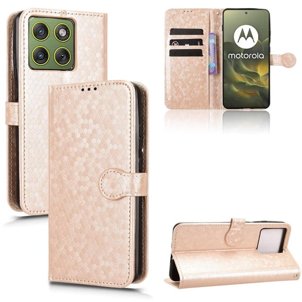 Funda Cartera Lunares Motorola Edge 70 con Tarjetero, Correa y Soporte Oro