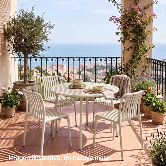 Pack 4 Sillas Terraza Stripes Crema 47x56x79cm