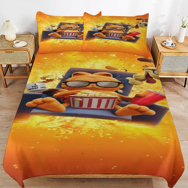 x29 Garfield Bed Duvet Cover Microfiber Bedding Sets 3D Printed Lightweight 3 Piece Comforter Sets, 1 Duvet Cover And 2 Pillow Shams for Kids Boys Girls 79"x90" jn29