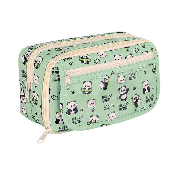 Bolsas de bolsas de papelería de caja de lápices bolsas de maquillaje y cremallera portátil portátil portavasos bolsa de bolsas de lápices para niños Panda verde