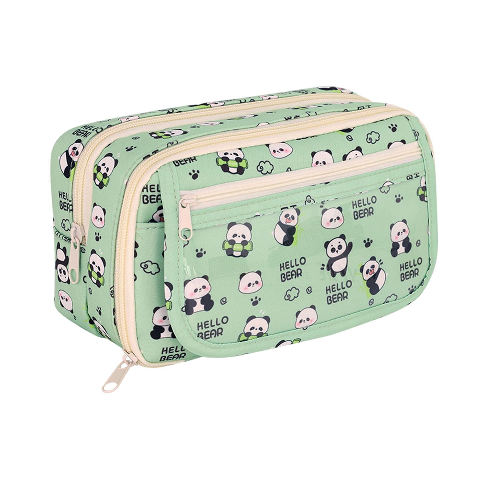 Magideal - Bolsas De Bolsas De Papelería De Caja De Lápices Bolsas De Maquillaje Y Cremallera Portátil Portátil Portavasos Bolsa De Bolsas De Lápices Para Niños Panda Verde