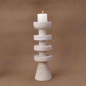 Santú Home & Deco - Candelabro Torre Alfil Figura Decorativa Travertino Grande