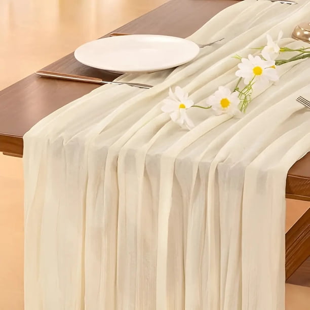 Camino De Mesas Gasa Rectangular Mantel Centro Tela 300 X 90 Cm Blanco Marfil