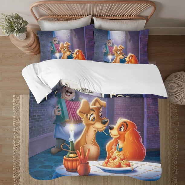 Lady and the Tramp 3-Piece Bedding Set For Kids Boys Girls Adult Cartoon Warm Cute Fashion Holiday Present Gift Bed Sheets