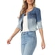 thumbnail image 4 of INSPIRE CHIC Chaquetas de Jean de Mezclilla Recortadas sin Cuello de Manga 3/4 para Mujer Azul Degradado XL, 4 of 6