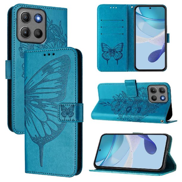 Funda cartera mariposa para Motorola Moto G17 con soporte y ranuras para tarjetas Azul