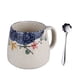 thumbnail image 1 of Taza de cerámica para leche con tapa y cuchara, taza de café con tapa, taza de capuchino de cerámica gruesa de 400 ml, taza japonesa pintada a mano, taza de agua esmaltada, taza grande para desayuno., 1 of 6