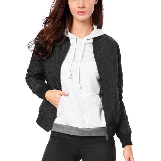 INSPIRE CHIC Chaqueta Acolchada de Mujer con Cuello Alto, Cremallera y Mangas Raglán, Talla S, Negro