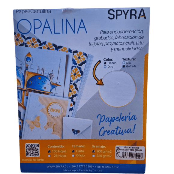 spyra opalina tamaño carta gofrada 100 hojas 200grs