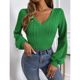 thumbnail image 1 of Sweater Mujer Manga Obispo Cuello V Canalé Crop, 1 of 5