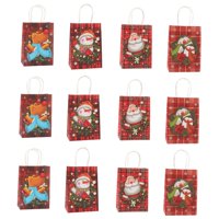 Bothyi - 12 Bolsas De Papel Kraft Navideñas Para Niños, Bolsas Portátiles Para Golosinas Navideñas, 15 Cm X 8 Cm X 21 Cm