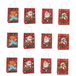 Bothyi - 12 Bolsas De Papel Kraft Navideñas Para Niños, Bolsas Portátiles Para Golosinas Navideñas, 15 Cm X 8 Cm X 21 Cm