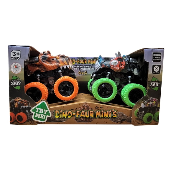Camión de juguete Aeromax Dino-Faur Mini T-Rex y Triceratops, paquete de 2