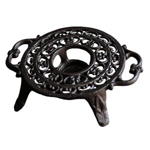 Magideal - Calentador De Tetera Estable De Hierro Fundido De Alta Resistencia Con Portavelas Calentador De Tetera Ahuecado Retro Elegante Para Balcón Fiesta Redondo Con Asa