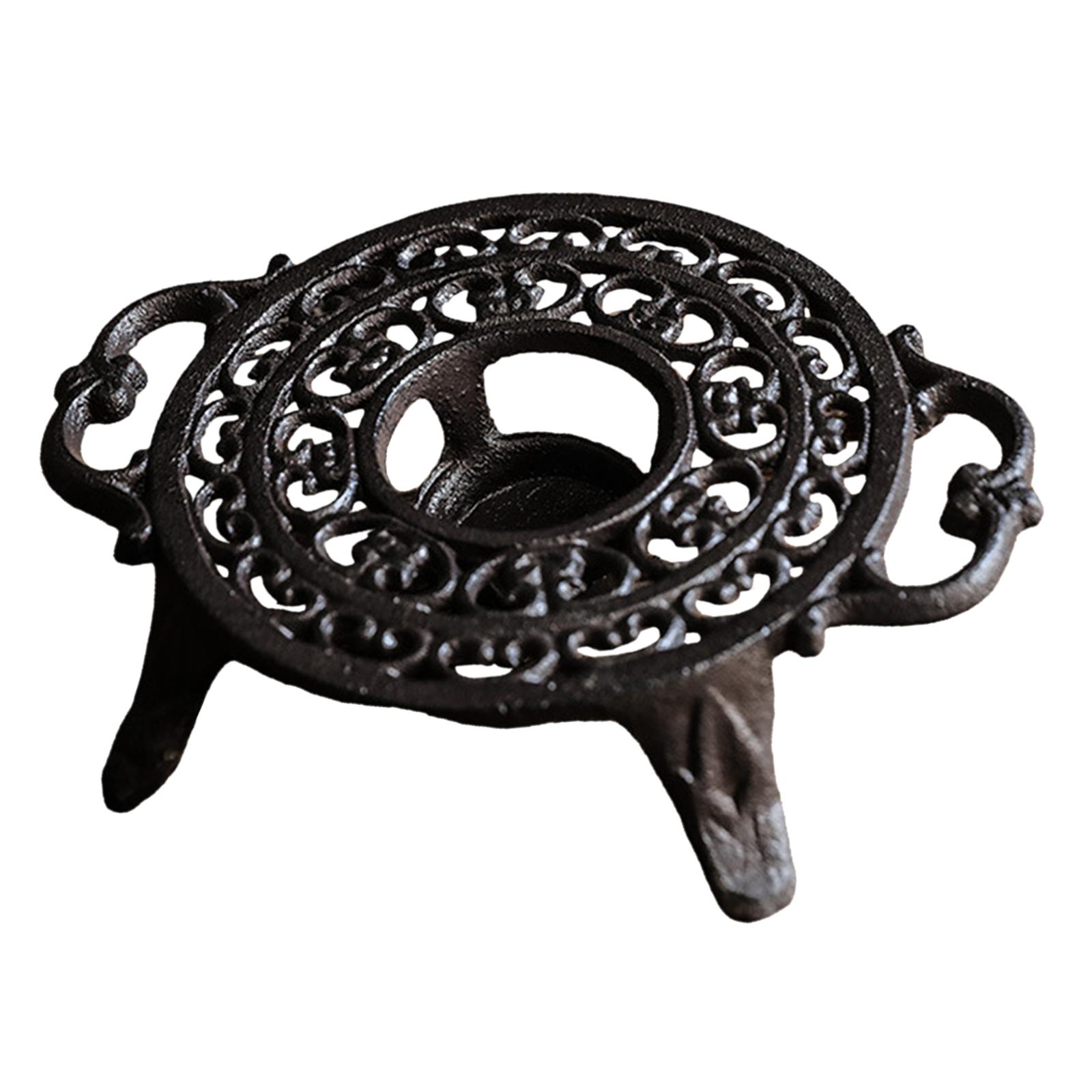 Magideal - Calentador De Tetera Estable De Hierro Fundido De Alta Resistencia Con Portavelas Calentador De Tetera Ahuecado Retro Elegante Para Balcón Fiesta Redondo Con Asa