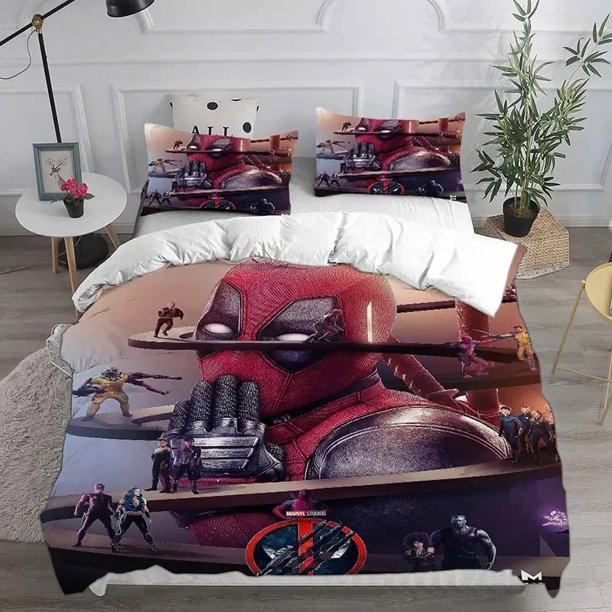 Deadpool Duvet Cover Set Cartoon Pattern 3D Printing Soft & Comfortable Polyester Full Size Children's Bedroom Decoration Bed Sheets