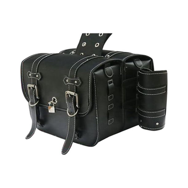 Bolsa para sillín de motocicleta, bolsa de herramientas, 1 par de portavasos de gran capacidad con cerradura, bolsa para sillín, alforja lateral para Negro 33x25x13cm