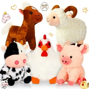 Juego De Animales De Granja De Peluche Skylety De 10 Pulgadas Para Niños, Paquete De 5