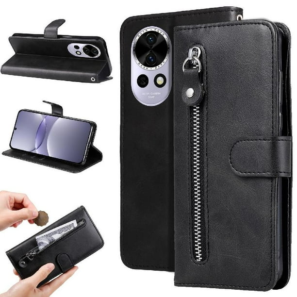 Funda con Cremallera para Huawei Nova 13, Carcasa Cartera de Cuero PU con Soporte y Tarjetero