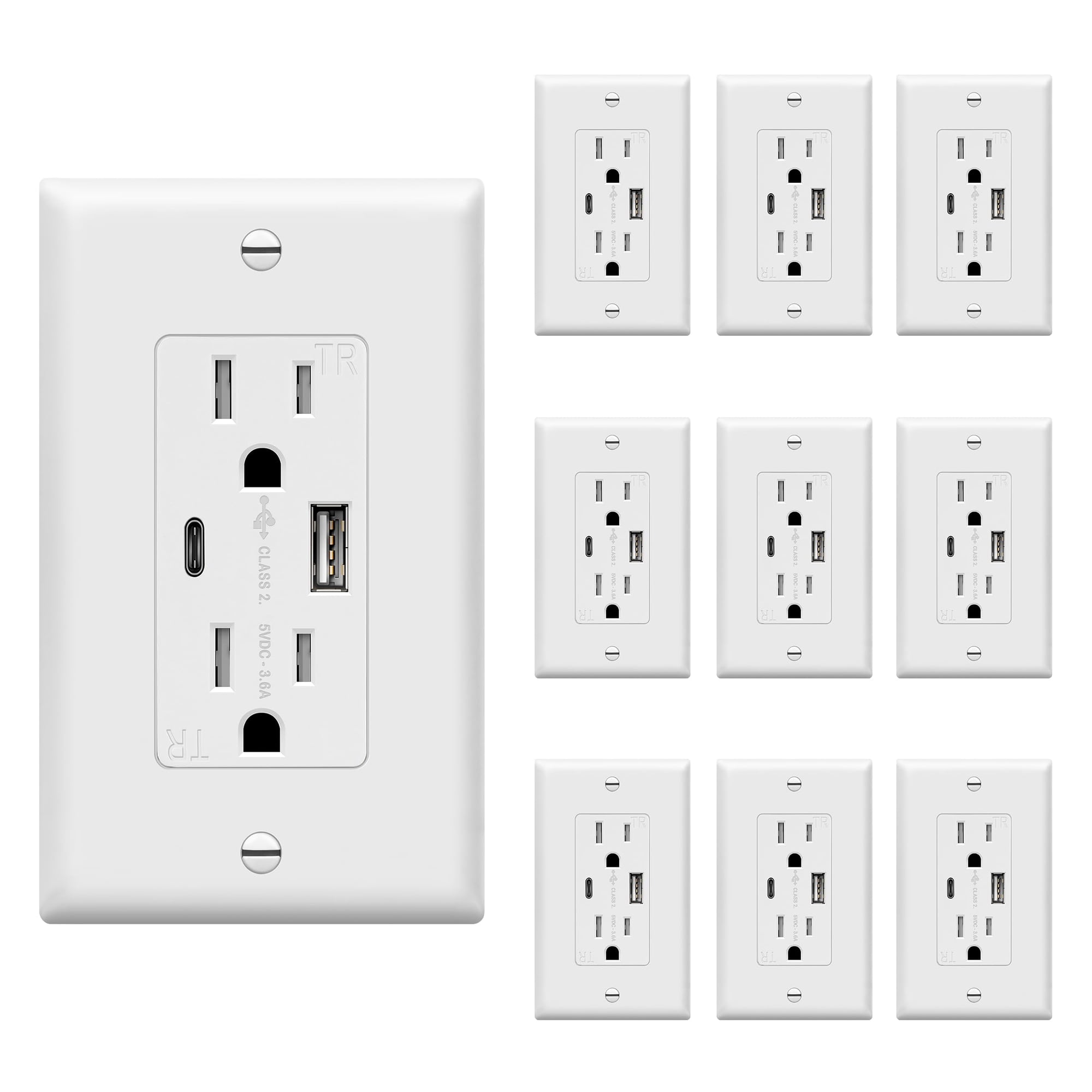 Salida Usb Topgreener Tu21536ac-w Tipo C 15 A Con Puertos Usb X10