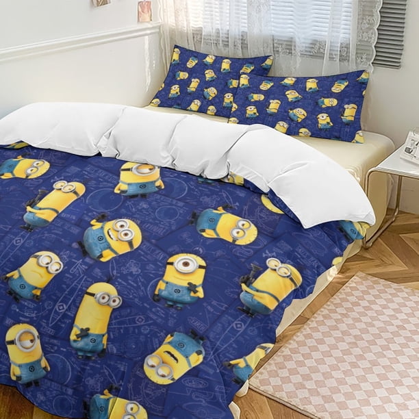 Blue Minions Comforter Set Soft 3 Pcs Twin Bedding Sets Thicken for All Season