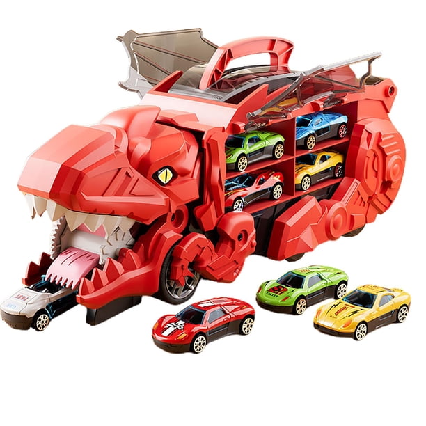 Camión Transportador De Dinosaurios Camión Para Tragar Dinosaurios Para Suministros Para Fiestas Infantiles Rojo