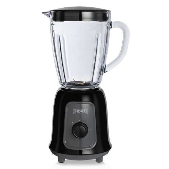 Licuadora Thomas TH-330V 1,5 Litros 600W Juguera Jarro de Vidrio 2 Velocidades más Pulso Cuchillas 4 Fold Titanium Blades Acero Inoxidable Negro